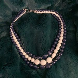 Charming Charlie Navy and White Beaded Necklace